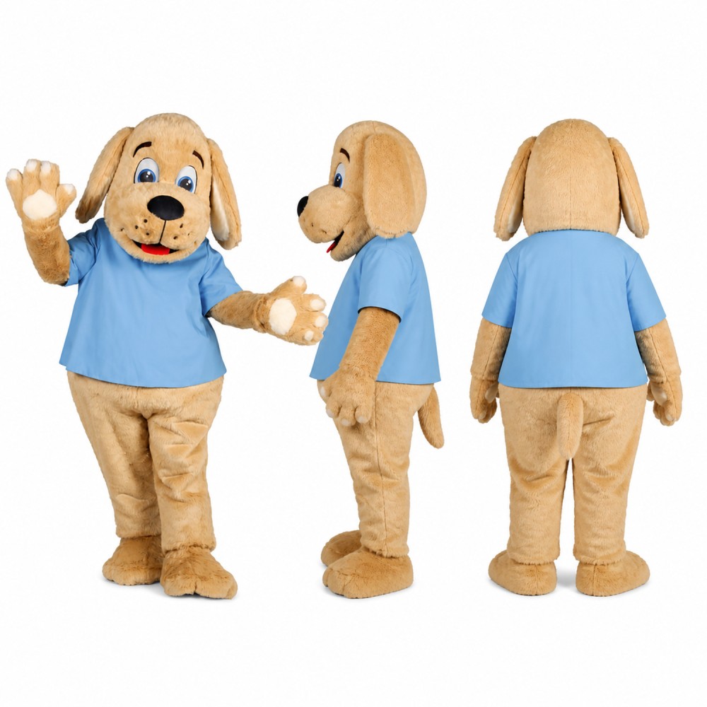Dog Mascot Costume in Tan with Blue Shirt Adult Dog Mascot Costume in Tan with Blue Shirt Adult
