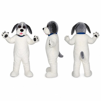 Spotted Dog Mascot Costume in White and Gray Adult