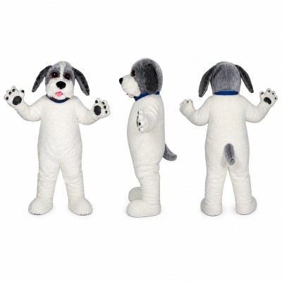 Spotted Dog Mascot Costume in White and Gray Adult