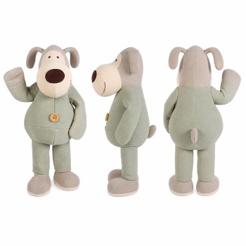Dog Mascot Costume in Gray with Green Jumpsuit Adult