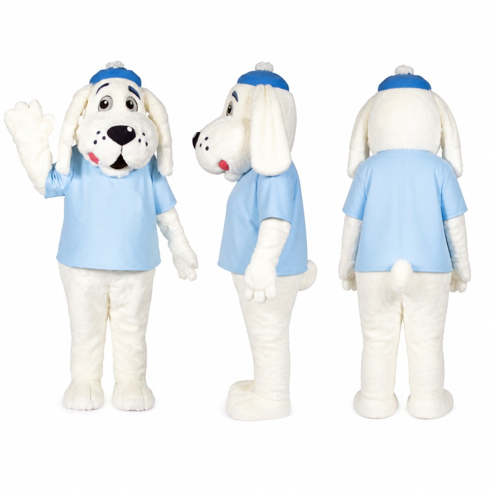 Spotted Dog Mascot Costume in White with Blue Shirt Adult Spotted Dog Mascot Costume in White with Blue Shirt Adult