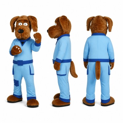 Dog Mascot Costume in Brown with Blue Uniform Adult
