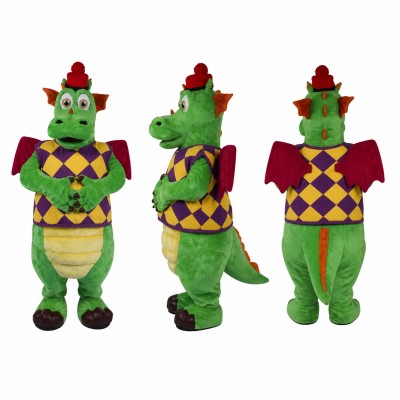 Dragon Mascot Costume in Green with Diamond Shirt Adult