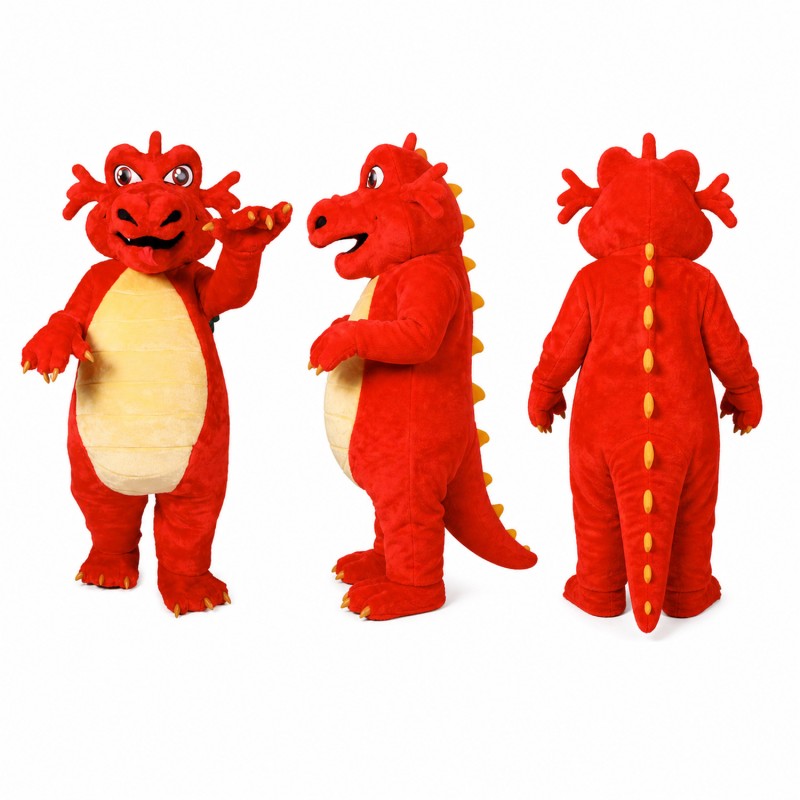 Dragon Mascot Costume in Red with Cream Belly Adult