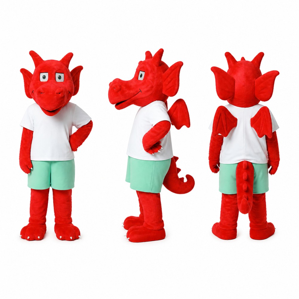 Dragon Mascot Costume in Red with White Shirt Adult