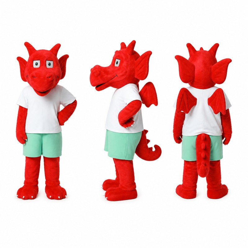 Dragon Mascot Costume in Red with White Shirt Adult