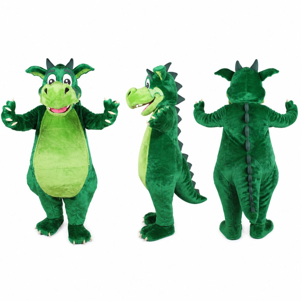 Dragon Mascot Costume in Green with Cream Belly Adult
