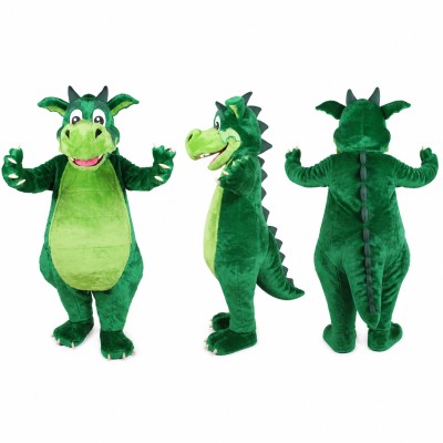 Dragon Mascot Costume in Green with Cream Belly Adult