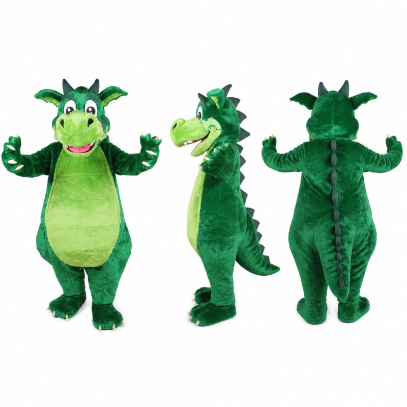 Dragon Mascot Costume in Green with Cream Belly Adult