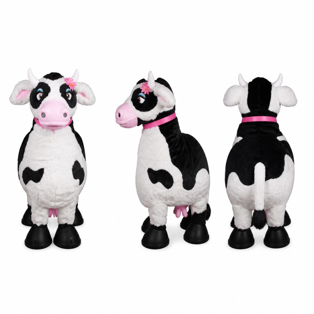 Cow Mascot Costume in Black and White with Pink Bow Adult