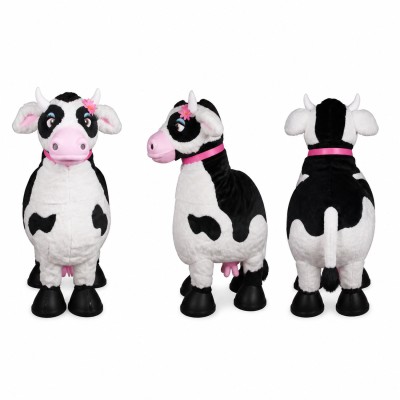 Cow Mascot Costume in Black and White with Pink Bow Adult