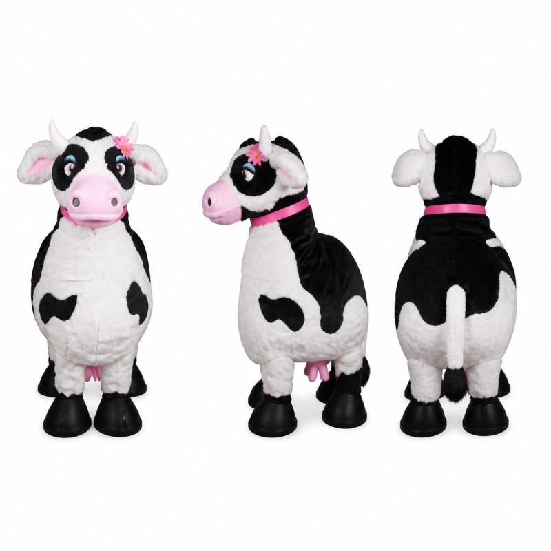 Cow Mascot Costume in Black and White with Pink Bow Adult
