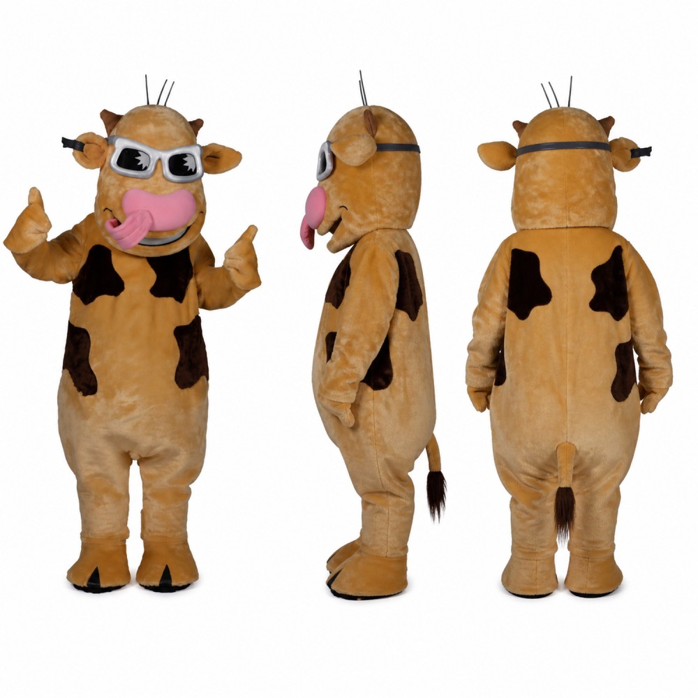 Cow Mascot Costume in Brown and Cream with Sunglasses Adult