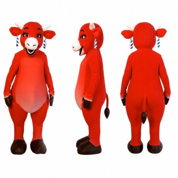 Bull Mascot Costume in Red with Black Hooves Adult
