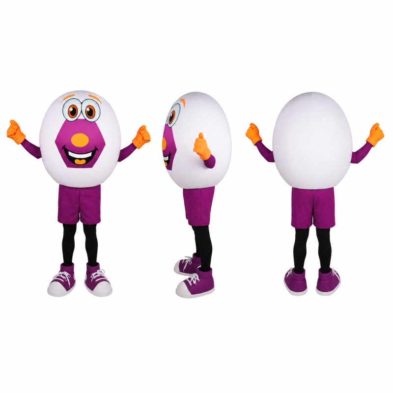 Egg Character Mascot Costume in White with Purple Shorts Adult