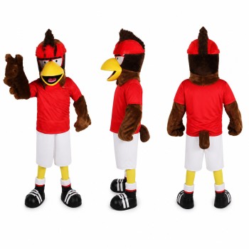 Rooster Mascot Costume in Brown with Red Polo Shirt Adult