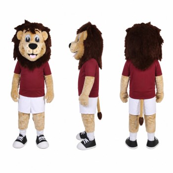 Lion Mascot Costume in Brown with Burgundy Shirt Adult
