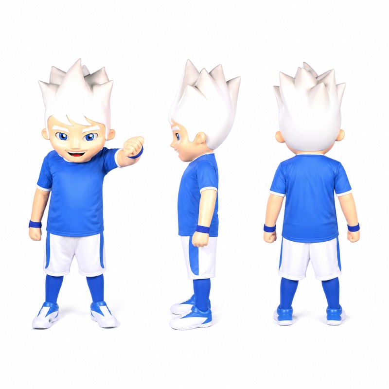 Spiky Hair Boy Mascot Costume in Blue Sportswear Adult