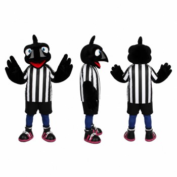 Crow Referee Mascot Costume in Black and White Stripes Adult