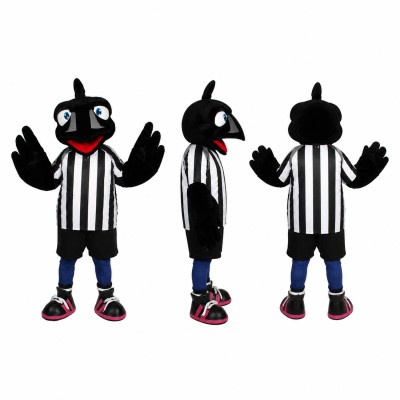 Crow Referee Mascot Costume in Black and White Stripes Adult