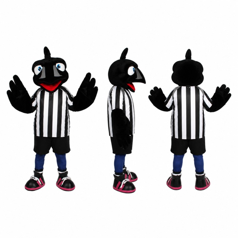 Crow Referee Mascot Costume in Black and White Stripes Adult