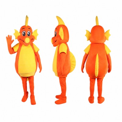 Seahorse Mascot Costume in Orange with Yellow Scarf Adult