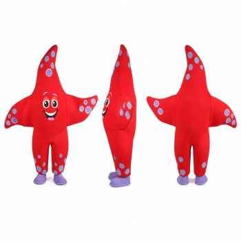Starfish Mascot Costume in Red with Blue Spots Adult