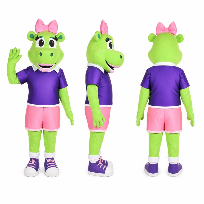 Cow Mascot Costume in Green with Purple Shirt Adult