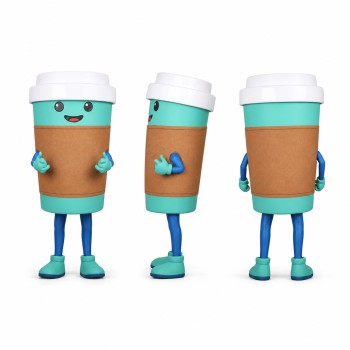 Coffee Cup Mascot Costume in Brown and Teal Adult