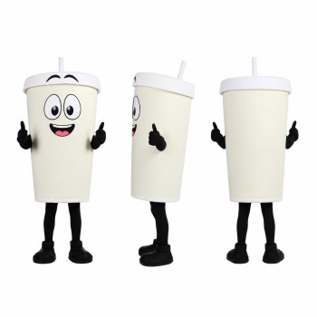 Drink Cup Mascot Costume in White with Black Gloves Adult