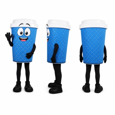 Drink Cup Mascot Costume in Blue with White Lid Adult