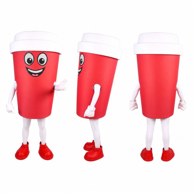 Takeaway Cup Mascot Costume in Red with White Lid Adult