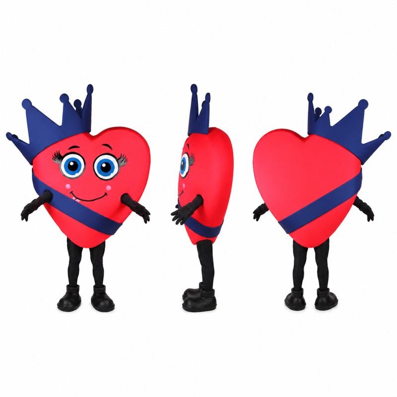Heart Mascot Costume in Red with Navy Crown Adult