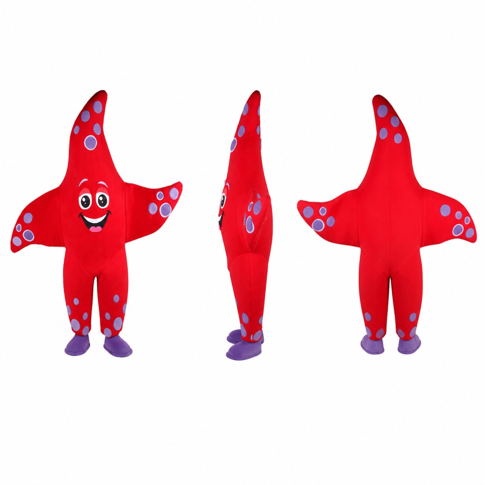 Starfish Mascot Costume in Red with Blue Spots Adult Starfish Mascot Costume in Red with Blue Spots Adult