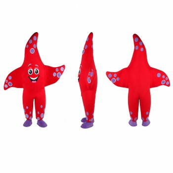 Starfish Mascot Costume in Red with Blue Spots Adult