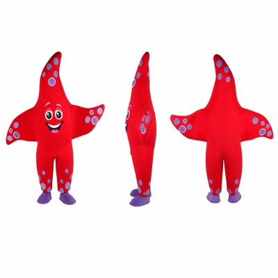 Starfish Mascot Costume in Red with Blue Spots Adult
