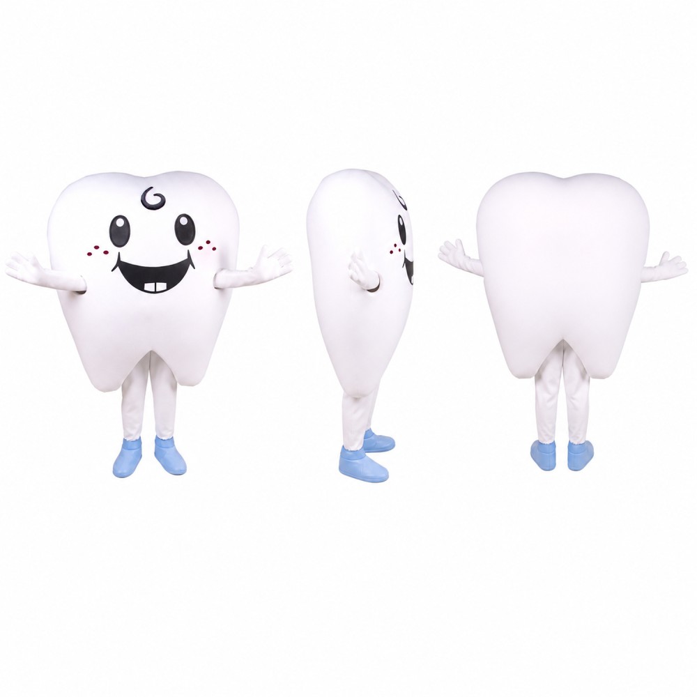 Tooth Mascot Costume in White with Blue Shoes Adult Tooth Mascot Costume in White with Blue Shoes Adult