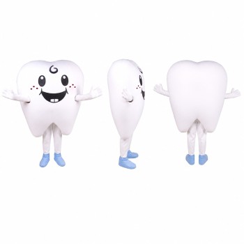 Tooth Mascot Costume in White with Blue Shoes Adult