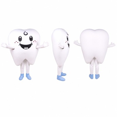 Tooth Mascot Costume in White with Blue Shoes Adult