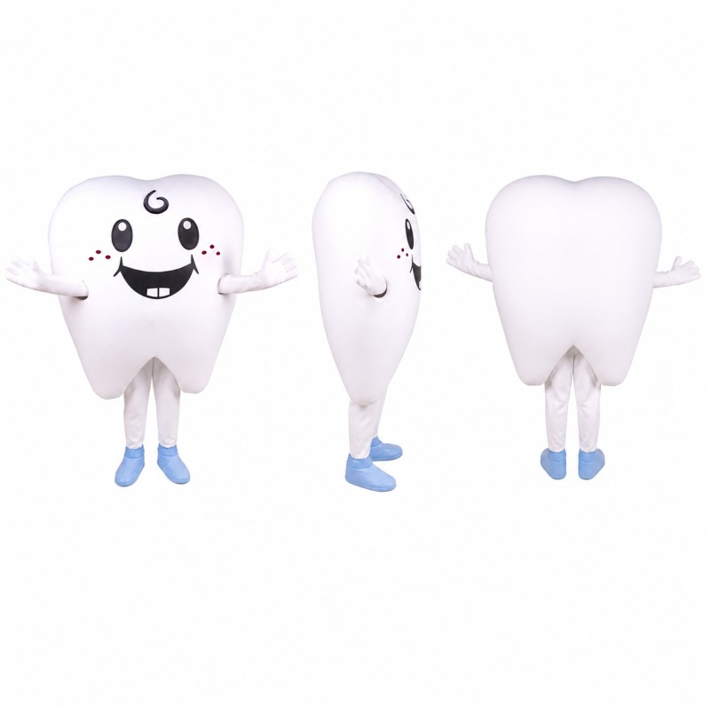 Tooth Mascot Costume in White with Blue Shoes Adult