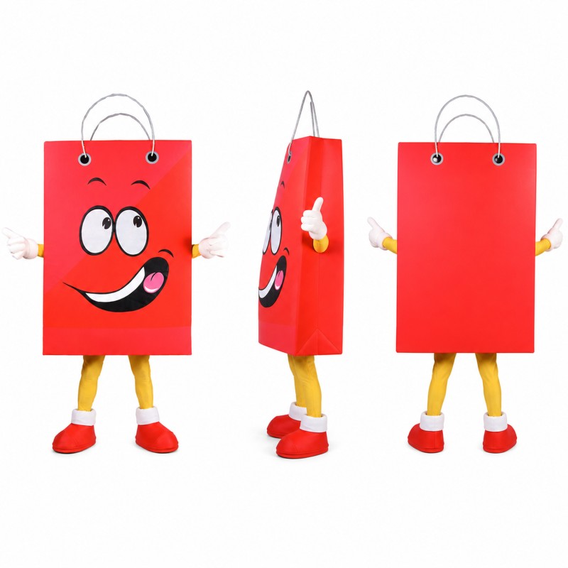 Shopping Bag Mascot Costume in Red with White Handles Adult
