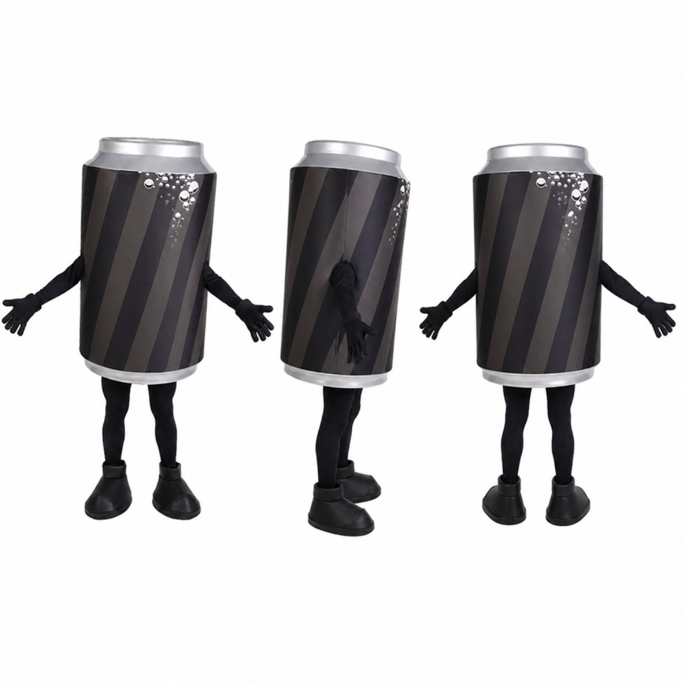 Soda Can Mascot Costume in Black with Silver Top Adult