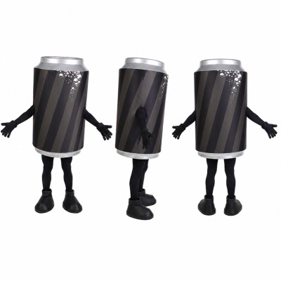 Soda Can Mascot Costume in Black with Silver Top Adult