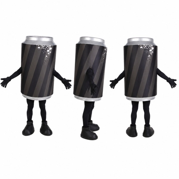 Soda Can Mascot Costume in Black with Silver Top Adult