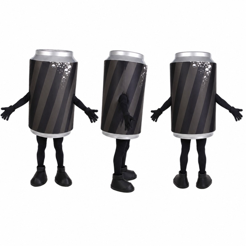 Soda Can Mascot Costume in Black with Silver Top Adult