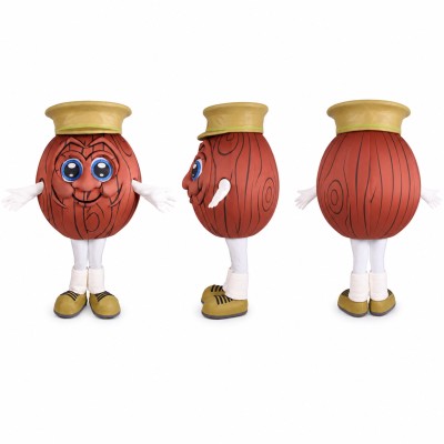 Wooden Jar Mascot Costume in Brown with Tan Lid Adult