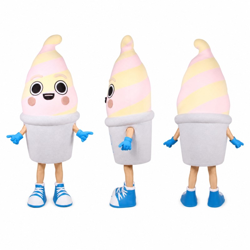 Ice Cream Cup Mascot Costume in White with Pastel Swirl Adult