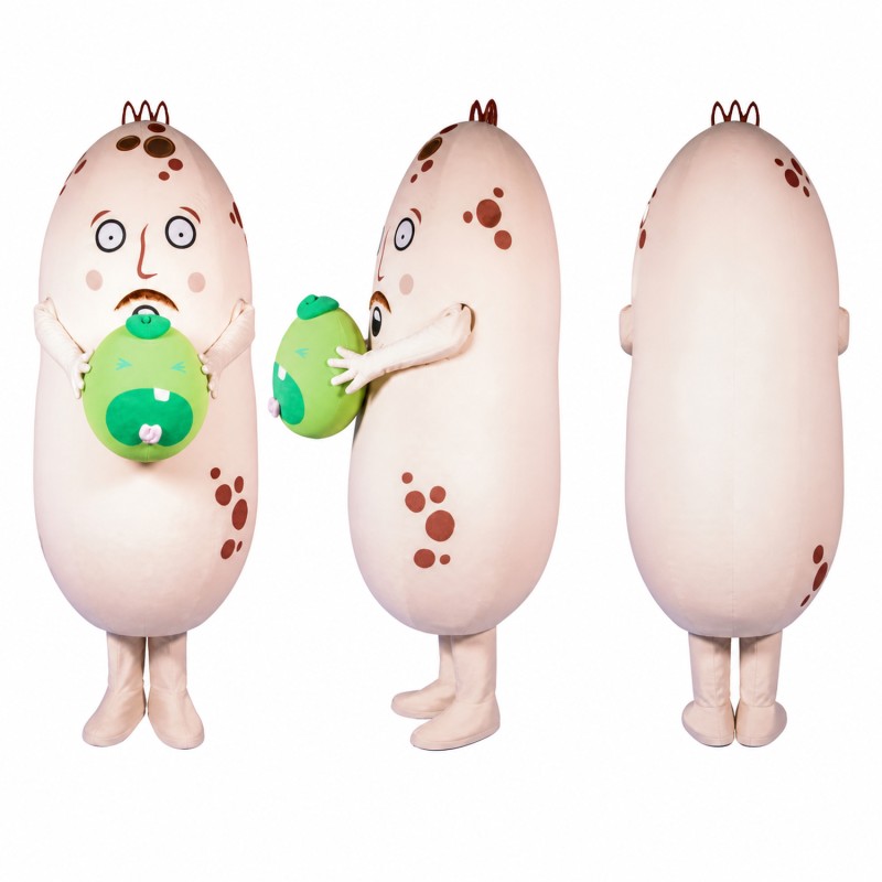 Baby Character Mascot Costume in Beige with Green Pacifier Adult