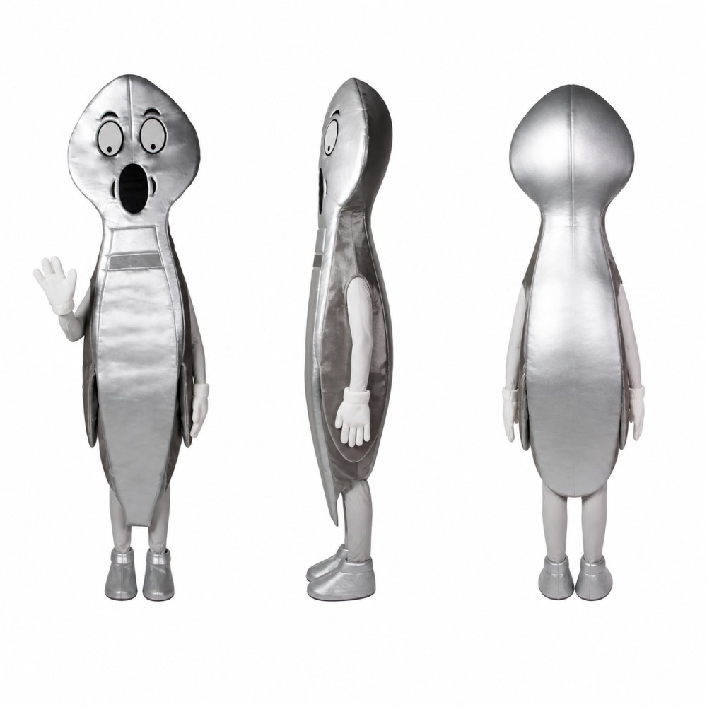 Metallic Alien Mascot Costume in Silver Gray Adult Metallic Alien Mascot Costume in Silver Gray Adult