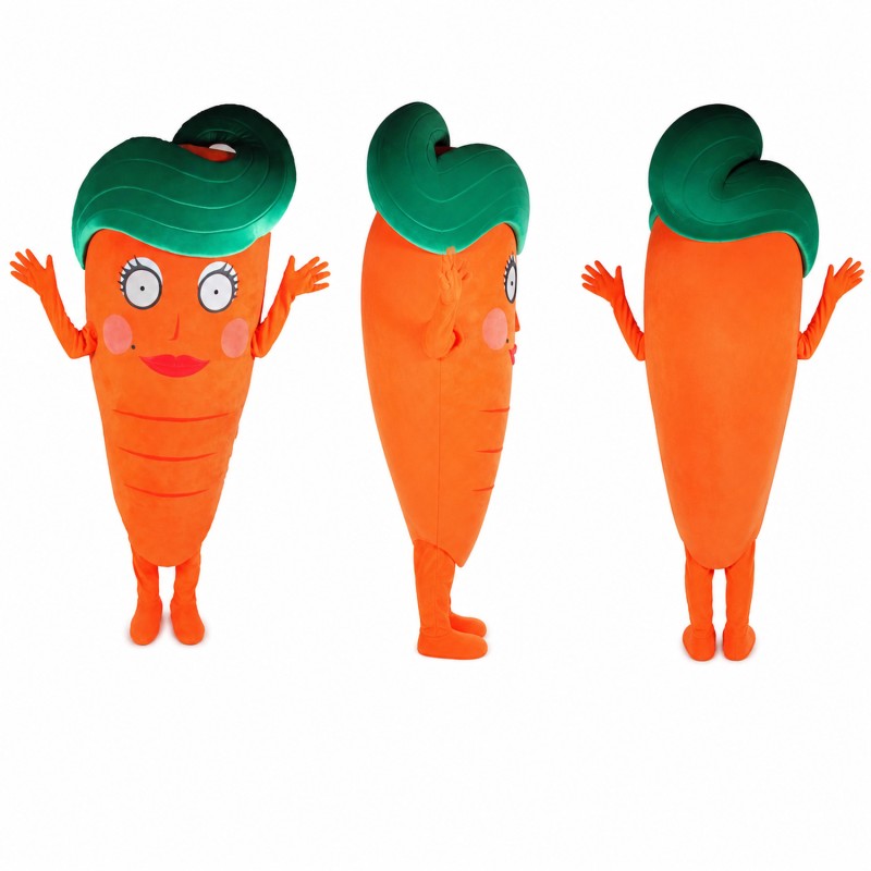 Carrot Mascot Costume in Orange with Green Leaves Adult